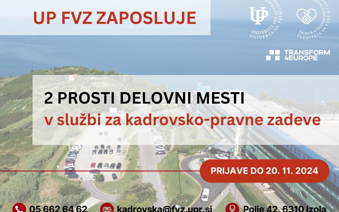 Prosti delovni mesti v Službi za kadrovsko-pravne zadeve