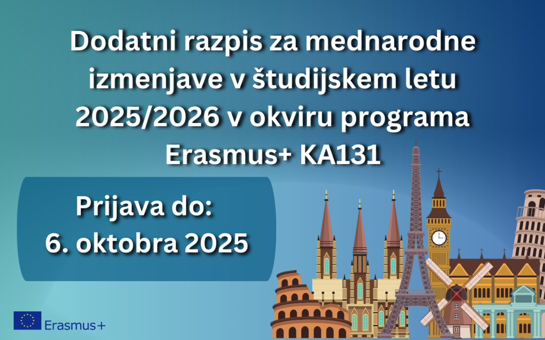 Dodatni razpis za mednarodne izmenjave v študijskem letu 2025/2026 v okviru programa Erasmus+ KA131