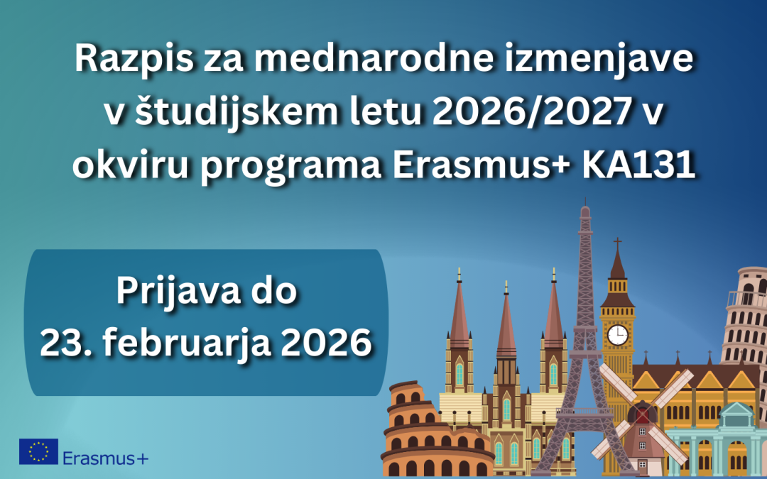 Razpis Erasmus+ KA131 študijska mobilnost v študijskem letu 2026/2027