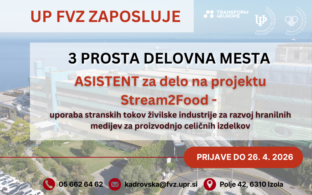 3 prosta delovna mesta: asistent za delo na projektu Stream2Food
